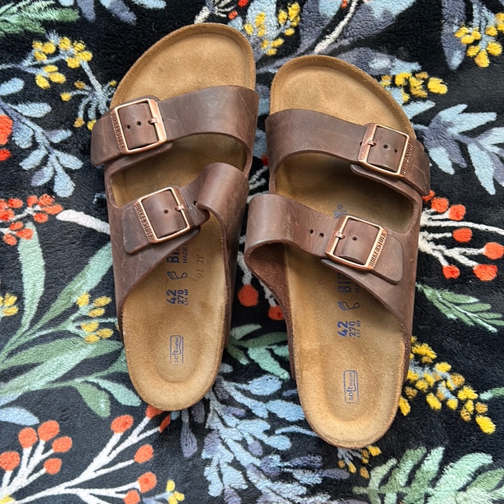 Birkenstock Arizona soft footbed slide sandal, brown leather women’s 11 NEW